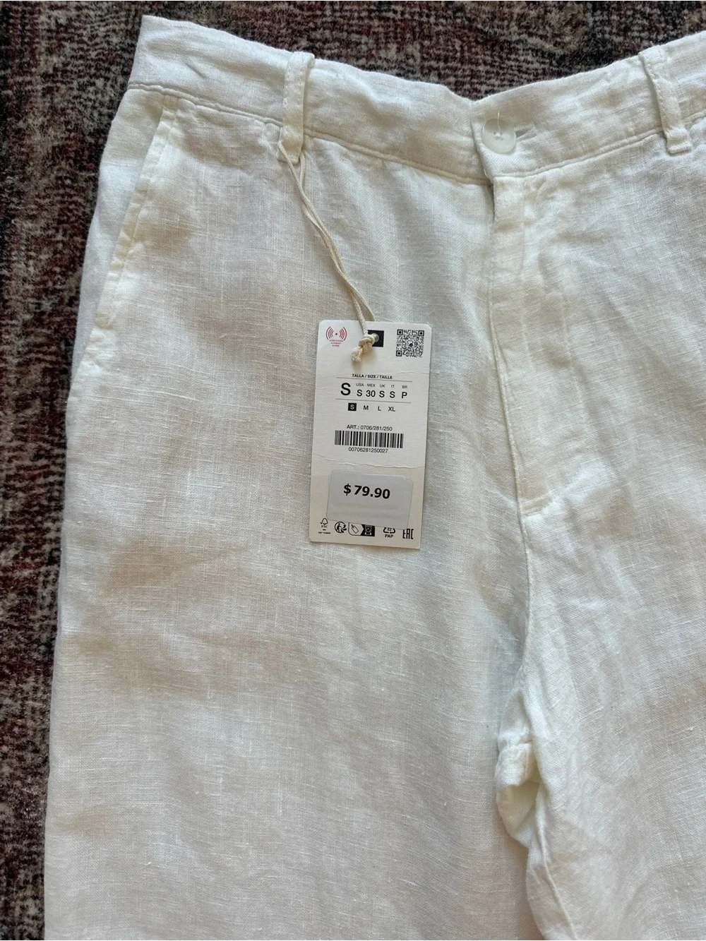 NWT Zara 100% White Linen Pants Size Small Beach Casual Summer Trendy Viral
